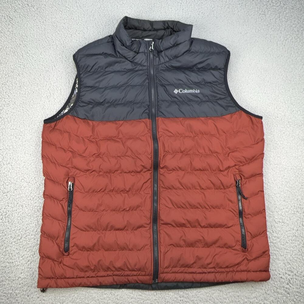 Columbia Vest Mens XL Orange Gray Omni-Heat Puffer Full Zip Insulated Outdoor